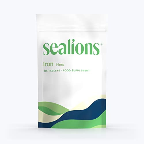 Iron Tablets 14mg | 365 High Strength Vegan Food Supplement Tablets | Supports Immune System & Helps Fight Tierdness and Fatigue | 1 Year Supply by Sealions Vitamins