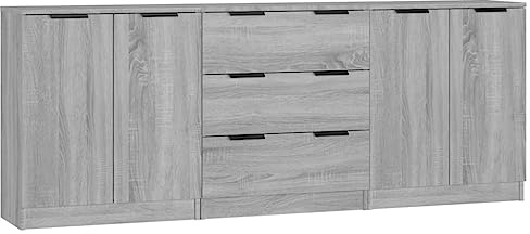 vidaXL Sideboard 3-TLG. Kommode Anrichte Schrank Beistellschrank Mehrzweckschrank Standschrank mit Schubladen Türen Grau Sonoma Eiche-Optik Holzwerkstoff