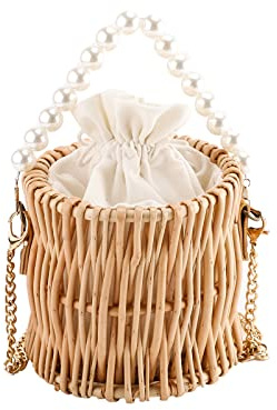 YAHUAN Straw Bag for Women Wicker basket handbag Small Crossbody Bag Beach Bag Woven Rattan Straw Purse for Women (round wicker)