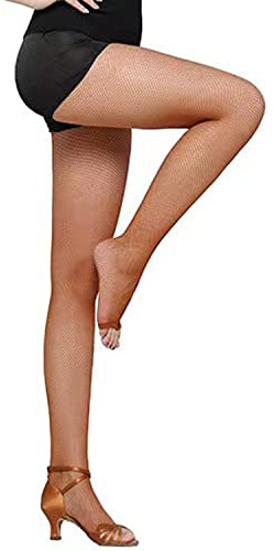 Fohevers, calze a rete da donna con punta aperta, collant a rete a maglia di recinzione, collant a rete per danza, Caramello, Taglia unica