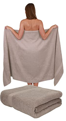 Betz Badetuch 2 Stück XXL 100x200 cm 100% Baumwolle – Weiches Frottee Saunatuch & Strandtuch – Pflegeleicht & saugstark – Palermo Serie – Farbe Stone