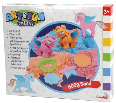 Simba 106344622 - Art & Fun lek sand Set Enhörning - Innehåller 3x200g Sand, Enhörningsform, Vingar, Klistermärke och Fler Tillbehör, Från 3 år