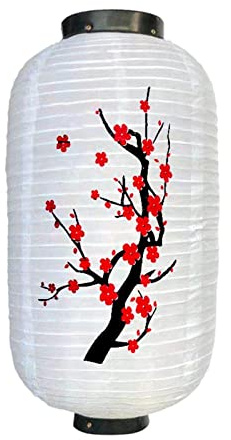 LOVIVER Laterne im japanischen Stil, dekorativer Hängelampenschirm, orientalischer Stil, leichte Stofflichter für Hochzeit, Frühlingsfest, Party im Freien, WeißKörperKleinBlume