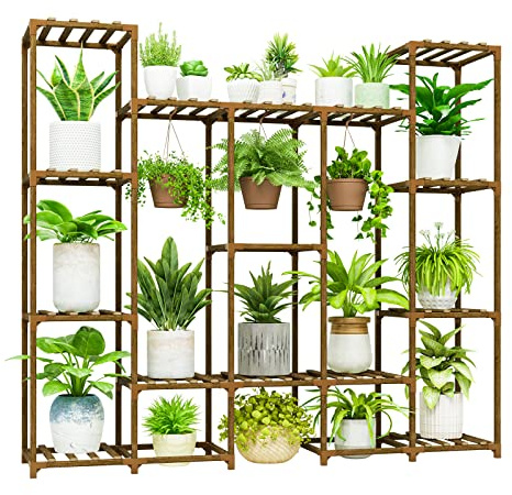 Bamworld Large Plant Stand Indoor Outdoor Hanging Shelf for Multiple PlantsTall Large Holder for Living Room Patio Balcony Garden