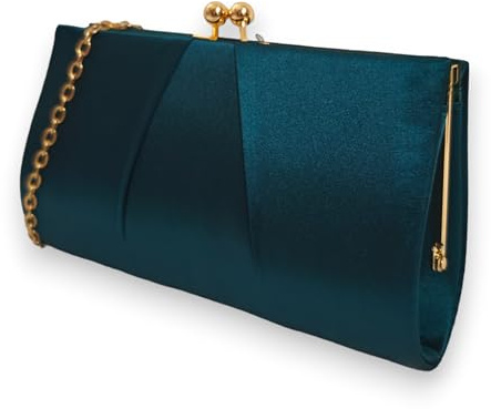 UShopUK Pochette in raso da sposa, ballo di fine anno, matrimonio, sera, festa, borsetta a mano, Verde ottanio., medium