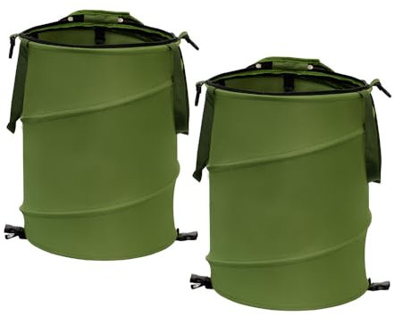 HQSSWUCH Reusable Lawn and Leaf Garden Bag, Collapsible/Pop Up Trash Can, 13.8x15.8 in Garbage Can and Recycling Bin with Lid for Home Storage, Laundry, Camping, Garden (2Pcs-Green 10 Gallons)