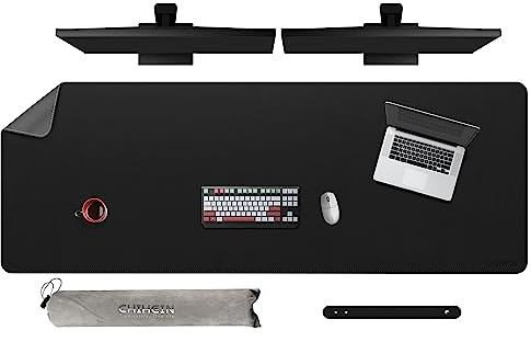 Chihein 170 x 60cm 4XL Schreibtischmatte mit Kunstleder, beidseitig nutzbare Schreibtischunterlage, wasserdichte Computer-Mausmatte für Büro, Gaming und Zuhause (Grau/Schwarz)