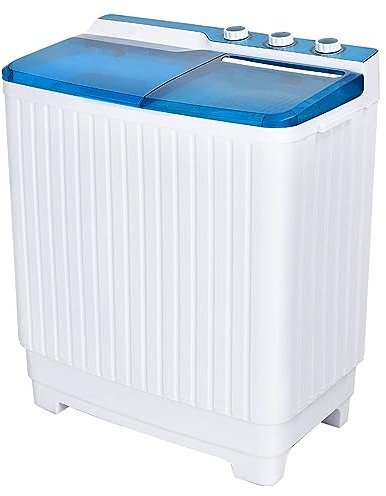 GiantexUK Twin Tub Washing Machine, 10.5KG Washing Machine and Spin Dryer Combo with Drainage & Timer Control, Mini Portable Washer for Dorm Apartment(7.5kg Washer 3kg Dryer, Blue+White)