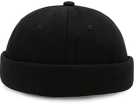 Basecap Herren Vintage Dome Hat Herren Einfarbige Baumwollmützen Für Männer Docker Sailor Crimping Brimless Skull Caps Hip Hop Cap, Schwarz, 56-60 cm