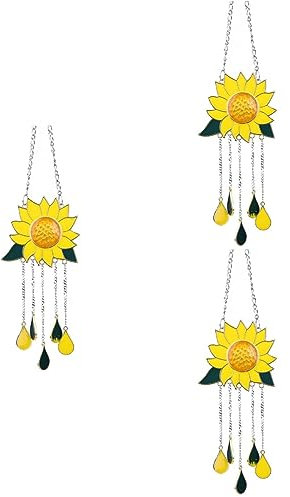 Happyyami 3stücke Zinklegierung Windspiel Sonnenblume Design Hängende Gartendekoration Langlebig Einfach Zu Befestigen Beruhigender Für Garten Balkon Und Wohnzimmer