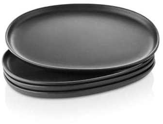 EVA SOLO | Nordic Kitchen | Ovaler Teller 26 cm | 4er Set | Schwarzes Steingut geeignet für den täglichen Gebrauch | Dänisches Design & Funktionalität | Schwarz