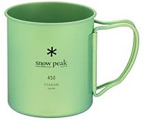 Snow Peak Titanium Single Wall Mug, 450ml, Green, Ultralight Japanese Titanium Camping Mug, Backpacking Outdoors