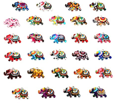Rumyve Colorful Lovely Metal Enamel Elephant Pendant,28 pcs of Jewelry Making Elephant Pendant,DIY Necklace Earrings Bracelet Jewelry