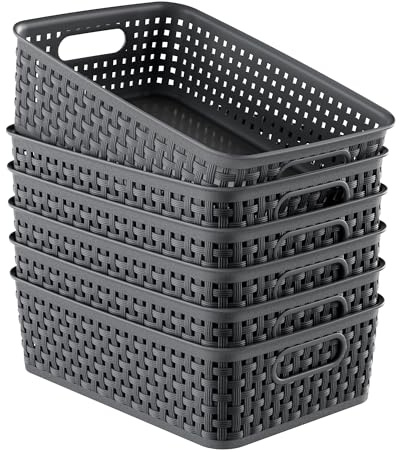 6 Pack Plastic Storage Baskets, Small Baskets for Organizing, Plastic Storage Bins Wicker Pantry Organizer Bins Household Toys for Laundry Room, Bedrooms, Kitchens, Cabinets, Countertops