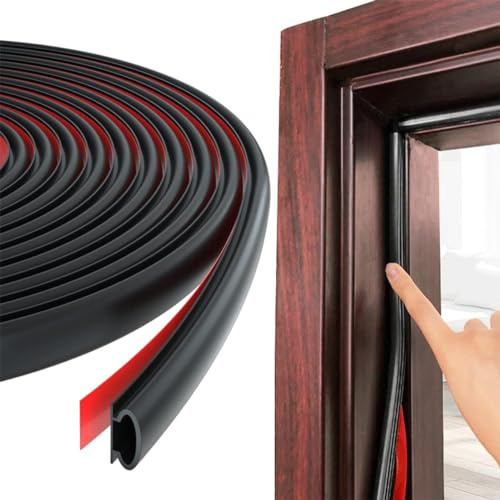 ZKSXOA 6M Black D-Shape Rubber Door Seal Upvc Window Weather Strip Replacement for 2.5-6mm Gap,Self Adhesive PVC Sound Proofing Door Frame Seal Draft Excluder,Noise Wind Blocker for Cabinets,Caravan