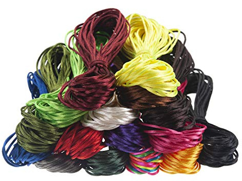 1.0mm Satinschnur Nylonschnur für Armbänder Kumihimo, 16 Bündel 160m Satinkordel Satin Faden Nylonbänder für Halskette, Chinesische Knotenkunst, Schmuckherstellung, Makramee, Rattail, Zugband