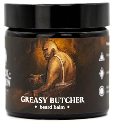 Slickhaven Greasy Butcher Balsamo per Barba 60 ml – Profumo cuoio-animale con note dolci e speziate – Qualità artigianale, protegge, nutre, dona lucentezza