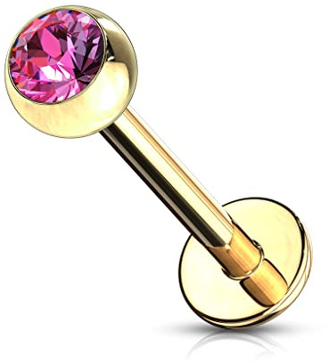 Paula & Fritz® Universal Labret Piercing Gold Zirkonia Chirurgenstahl 316 L Kugel 3-mm Stab-Dicke 1,2-mm Sockel Madonna Medusa Cheek Tragus Lobe Stud