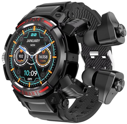 Smartwatch mit Kopfhörer Bluetooth Musik Telefonfunktion Sportuhr Herren Fitnessuhr Militär Uhr Outdoor Aktivitätstracker Military Watch Schrittzähler Fitnesstracker Gesundheitsuhr Blutdruck Pulsuhr