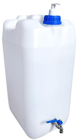pokm toolsmarket - Wasserkanister mit Hahn, Seifenspender 150 ml, Kanister für Trinkwasser, BPA-frei wasserbehälter, aus Kunststoff, Ideal für Camping, EU Produktion, Weiß - 30 Liter