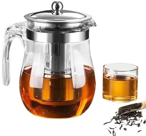Tetera de vidrio, tetera de vidrio de 350 ml para 1, tetera de vidrio con infusor, tetera pequeña resistente al calor con infusores de tetera para té suelto, tetera segura para estufa