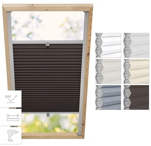 Estika Wabenplissee mit Bohren für Velux Fenster - CK06 - Stoff: Braun-Weiß, Profil: Silber - Dachfenster plissee, Fensterrollo innen, Fenster plissee, Dachfenster Rollo