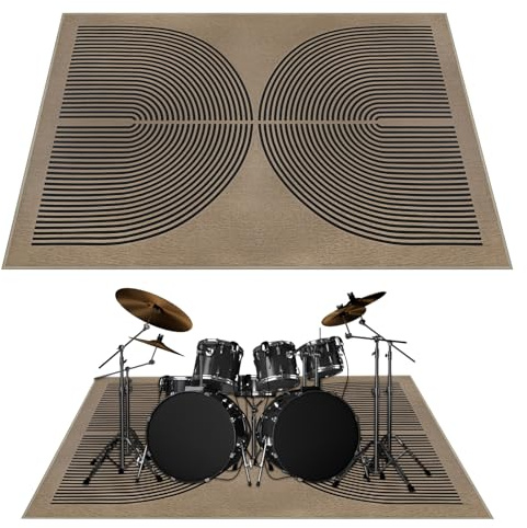 Ythropon Drum Rug 4x6 Ft Electric Drum Set Mat with Non Slip Grip Bottom Soundproof Rainbow Drum Floor Mat Washable Music Rug Tightly Woven Fabric Carpet for Jazz Drum & Electric Drum Set, Nature
