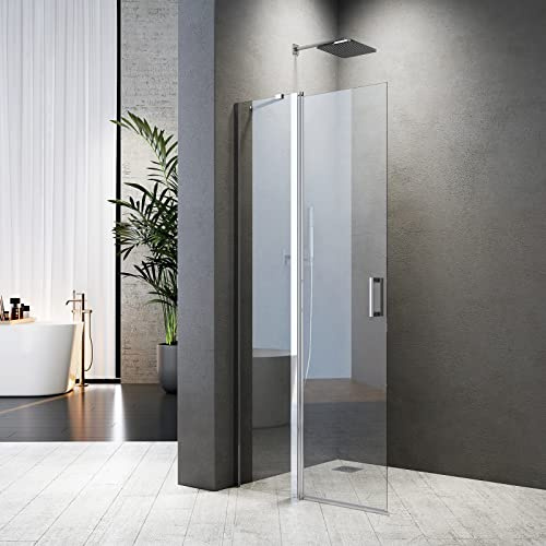 Duschwand Walk in Dusche Duschwand 120x185cm Pendeltüren Duschabtrennung mit Festteil und Eckregalen Drehtür Schwingtür Duschkabine 6mm NANO Sicherheitsglas Glas(Ohne Duschwanne)