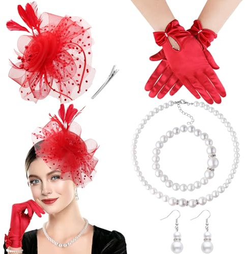 DRESHOW Fascinator Hüte für Damen Pillbox Hut mit Schleier Stirnband und Einer Gegabelten Clip Tea Party Kopfbedeckung