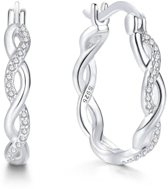 Loutade 925 Sterling Silber Ohrringe - Hypoallergen Creolen mit 5A Cubic Zirkonia, 20mm Twisted Huggie-Design, Unendlichkeit Gedrehte Schmuck