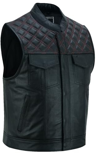 WMW WALI MOTO WEAR Lederweste Herren Biker – Atmungsaktive Kutte mit perforiertem Leder,Lederweste Herren – Motorrad Clubweste mit Belüftung, echtes Rindsleder
