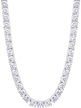 KRKC&CO Tennis Kette 5mm, 14K Weißgold beschichtet Tennis Chain Herren Damen, Nickel-frei Iced Out Ketten mit 5A Zirkonia Steine, Geburtstag Geschenke für Männer Frauen, Größe 61cm