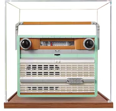Acrylic Display Case for Lego 10334 Retro Radio Model, 3mm Dustproof Display Box, Display Case Compatible with Lego 10334 (Model Not Included) (2MM,Wood Base)