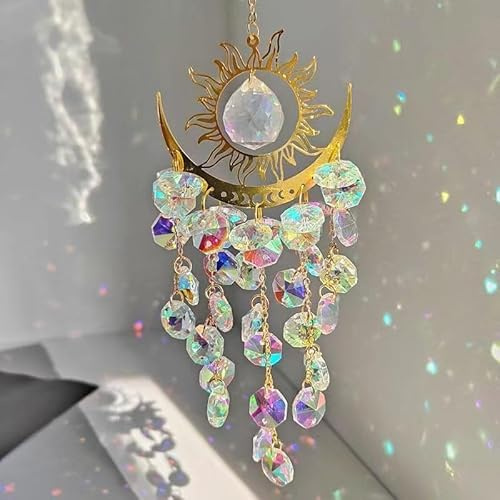 Homoji Crystal Suncatcher Wind Chimes,Outdoor Garden Decoration,Chandelier Aurora Rainbow Sun Catcher Glass Prisms Ornament,Window Hanging Pendant (Colorful)