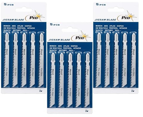 UK Drills Jigsaw Blades for Wood, 15 x T101BR, Designed for Clean Cuts on Wood, Compatible with All Jigsaw
