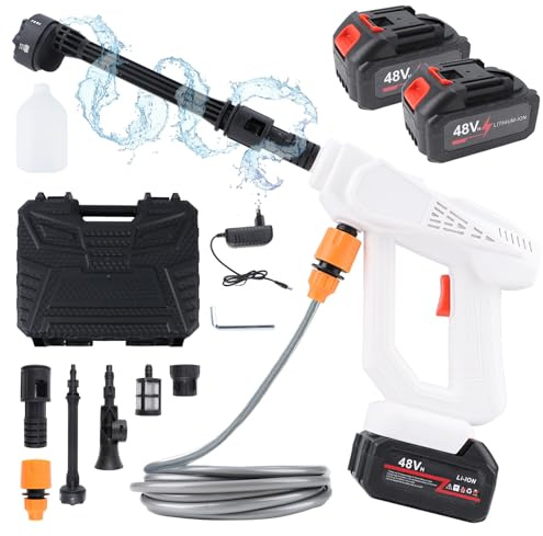 Akku Hochdruckreiniger,Max.40Bar,4L/Min,Kabellose Pressure Washer mit 2 x Wiederaufladbarem 8.0Ah Akkus,6-in-1-Düse,5M Schlauch und Schaumsprüher,Mobiler Hochdruckreiniger für Autos,Zäunen,Böden