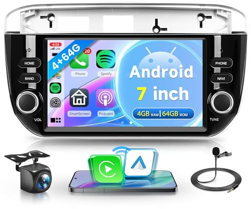 4G+64G Wireless Carplay Android Autoradio per FIAT Linea Punto Evo Linie 2012-2015 7 Pollici Autoradio 2 Din con Android Auto GPS Navi WiFi Mirror Link Bluetooth FM/RDS/32 EQ/SWC Telecamera Posteriore