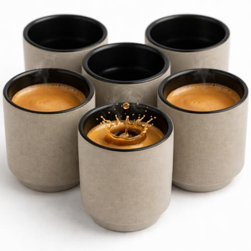 Maxito Espressotassen aus Steingut schwarz mit 75 ml im 6er Set für Kaffeeliebhaber - Espresso & Kaffeetassen - Geschenke für Männer