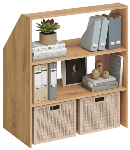 Bellamio Aland Dachschrägenregal, Eichenoptik, offen, 3 Fächer, 90 cm breit | Dachschrägenschrank, Bücherregal, Kleiderschrank, Nischenschrank, Stauraumregal für schräge Wände, platzsparend, 100x90x50 cm