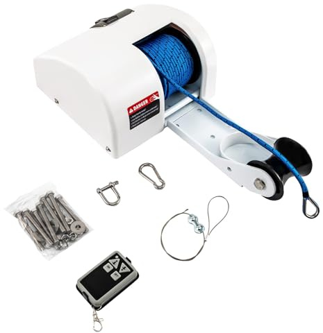 Kit di verricello elettrico marino con telecomando, salpa ancora resistente per barche in acqua salata per ancoraggio sicuro, include filo intrecciato