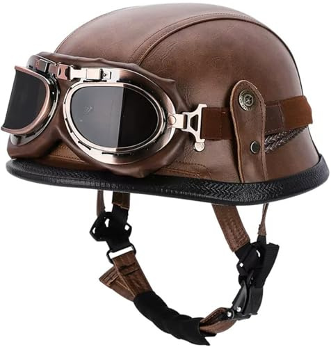 Retro Casque Demi Jet, Casque Jet Vintage, Casque Moto Scooter, Casque Bol Homologué Dot/ECE Casque De Protection for Hommes Et Femmes, Casque De Cyclomoteur avec Lunettes 1,XL