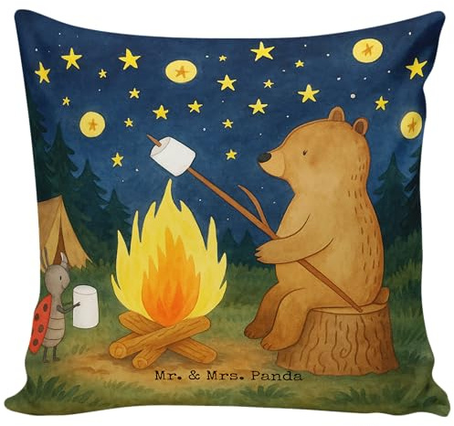 Mr. & Mrs. Panda Sofakissen Bär & Marienkäfer Lagerfeuer Design - Geschenk, kuschelkissen 40x40, Teddy, Dekokissen, zier Kissen, für Sofa