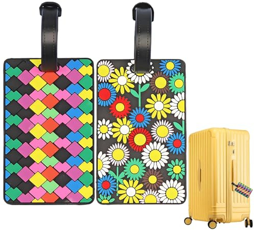 2 Pcs Luggage Tags, Silicone Luggage Tag for Suitcases, Lovely Secure Luggages Tags, for Travel ID Bag, Diamond Shaped, Sunflower