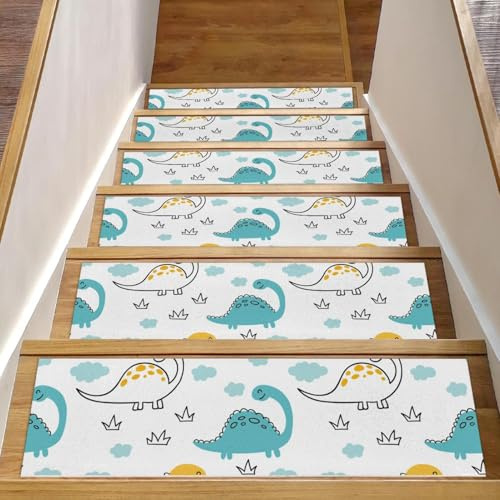 RODAILYCAY Tappeto per scale, 15 pezzi, antiscivolo, con stampa carina, 20,3 x 76,2 cm, per gradini in legno per interni, riutilizzato, per bambini, anziani e animali domestici