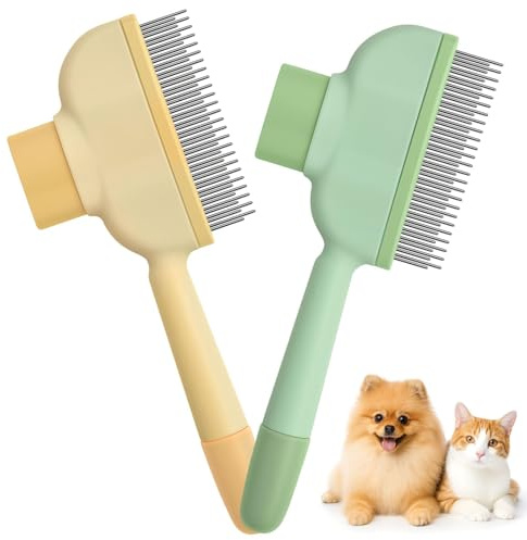 2er Set Katzenbürste Langhaar und Hund - Katzenkamm selbstreinigend für kurzes und langes Fell, sanfte und effektive Fellpflege