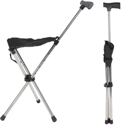 Upgrade - Bastón con asiento, 80-90 cm, altura ajustable, plegable, con asiento para personas mayores de 140 a 190 cm, viajes al aire libre, camping, capacidad de carga 150 kg