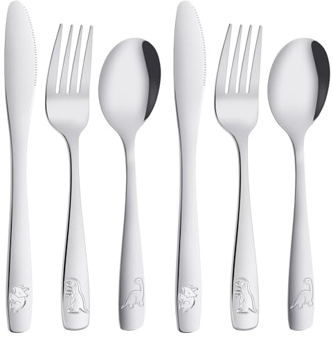 AUAUY 4Pz Set di Posate in Acciaio Inox, Grazioso Posate, Modello Dinosauro