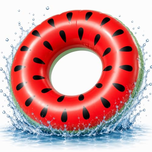 Uppblåsbar melon, simring, Ø 120 cm med bett – simdäck, pool och vatten för vuxna och barn (Donut Melone)