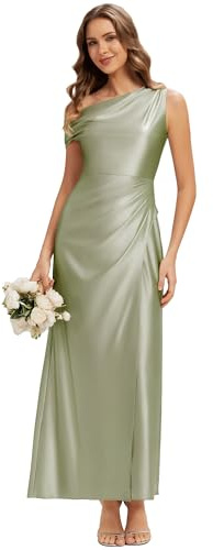 Ever-Pretty Abiti da Damigella Collo Asimmetrico Maniche Corte Satin Maxi Linea Dritta ES02670
