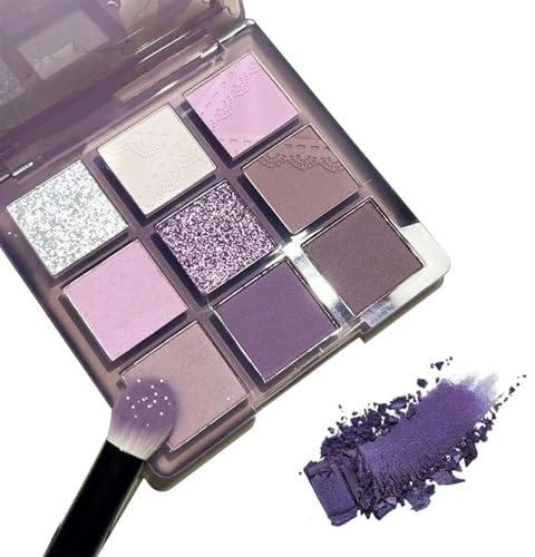 Glitter Purple Eyeshadow Palette, 9 Colour Highly Pigmented & Waterproof, Pink Lilac Sparkly Eye Shadow Palette for Women and Girls, Blendable Long Lasting Makeup